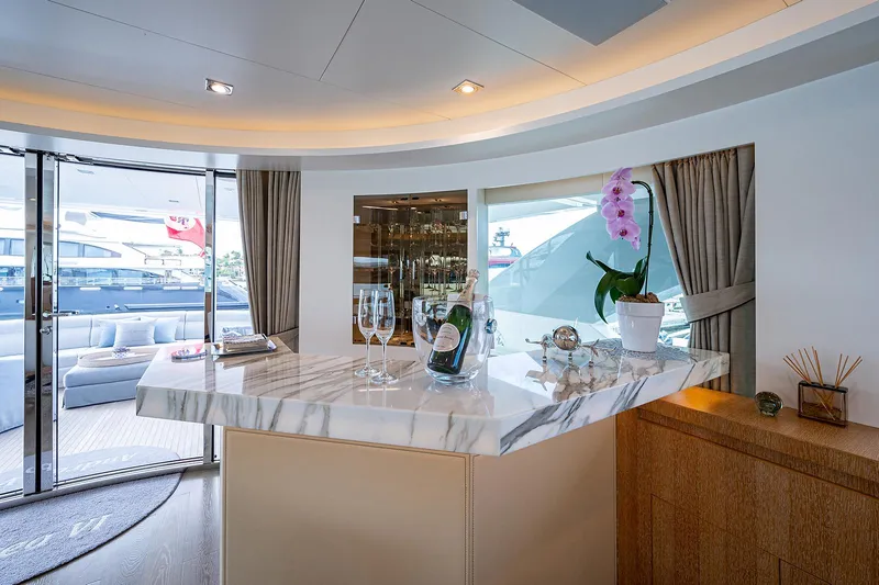 Slide: The Image of Luxurious interior of 2014 Horizon RP 110 yacht with marble counter and elegant decor. - 2