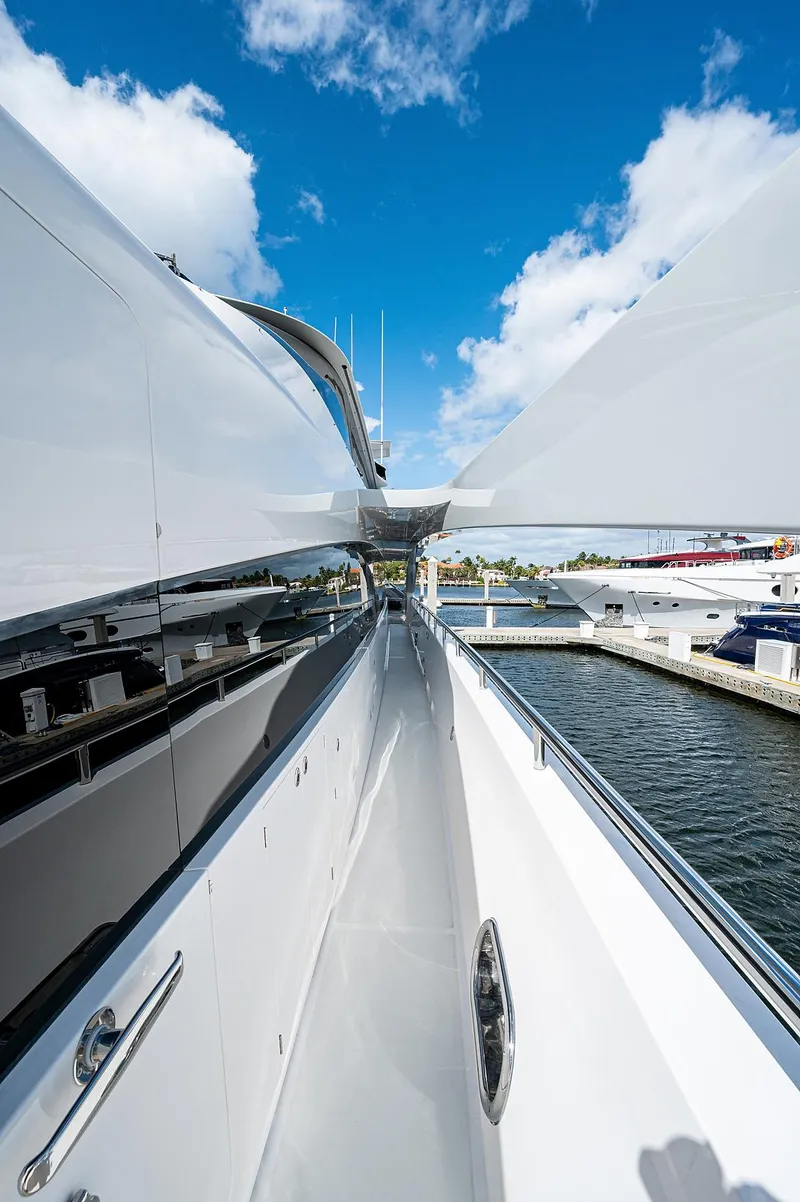 Slide: The Image of Sleek Horizon RP 110 yacht deck view, 2014 model, under clear blue sky. - 46