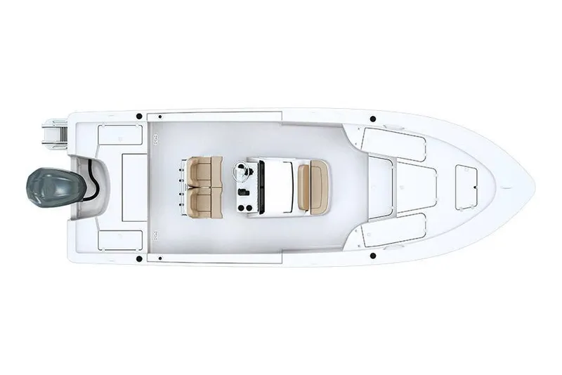 Slide: The Image of Top view of a 2019 Sportsman Masters 247 Bay Boat, showcasing layout and seating. - 27