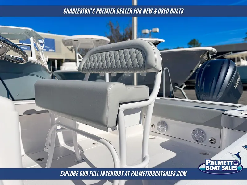 Slide: The Image of Delta Boatworks 245, 2025 model, showcased at Palmetto Boat Sales, Charleston. - 4