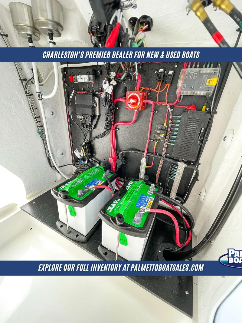 Slide: The Image of Electrical system of 2025 Delta Boatworks 245 with batteries and wiring. - 8