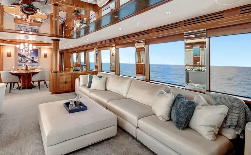 Slide: The Image of Luxurious interior of 2005 Hatteras Semi-Displacement yacht with ocean view and elegant furnishings. - 6