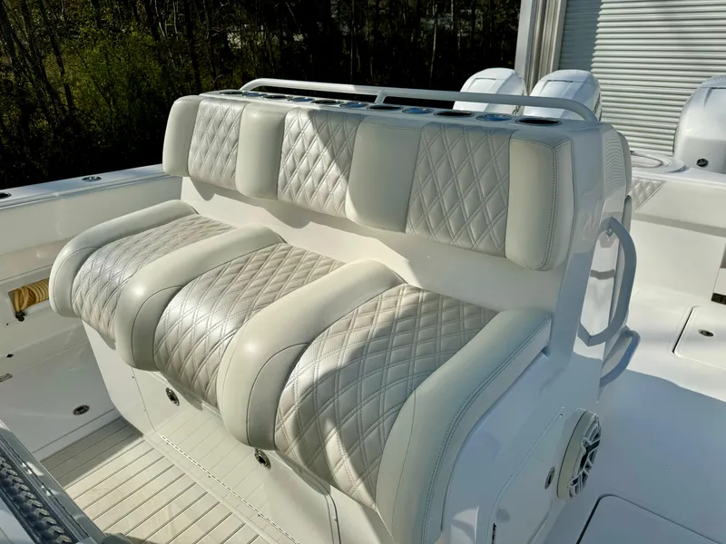Slide: The Image of Luxurious seating on 2020 Invincible 37 Catamaran with diamond-stitched upholstery. - 22