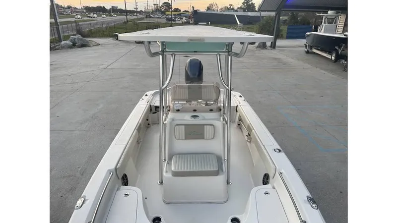 Slide: The Image of 2019 Sea Chaser 23 LX boat with T-top, viewed from the bow. - 8