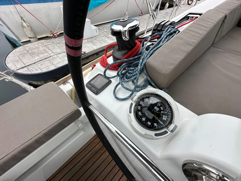 Slide: The Image of Cockpit of 2015 Jeanneau 41DS sailboat with compass and winch. - 43