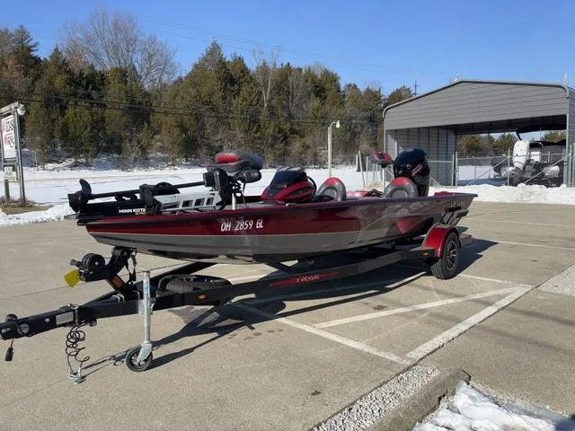 Slide: The Image of Red 2022 Venus AVX 1880 boat on trailer in snowy parking lot. - 10