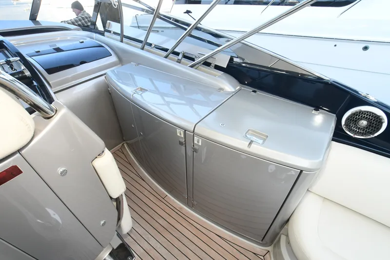 Slide: The Image of 2012 Riva Rivarama yacht interior with sleek cabinetry and modern design. - 13