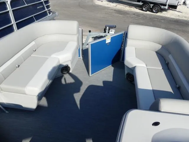 Slide: The Image of 2025 Godfrey Pontoons Xperience 1886 CX interior with spacious seating and modern design. - 17