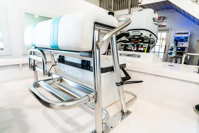 Slide: The Image of 2025 Majek 18 M2 boat interior with stainless steel seating and cooler. - 9