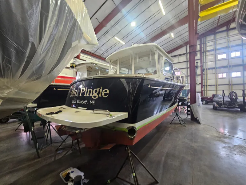 Slide: The Image of 2012 Back Cove 30 boat in storage, Cape Elizabeth, Maine. - 4