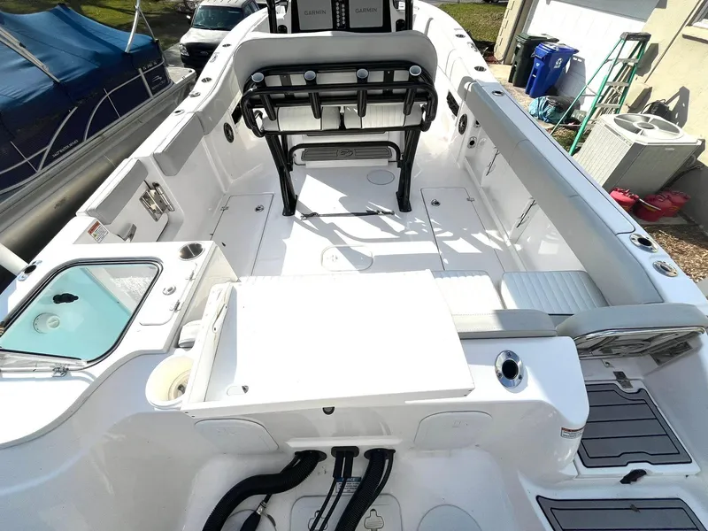 Slide: The Image of 2023 Sea Fox 268 Commander boat interior with seating and storage compartments. - 15