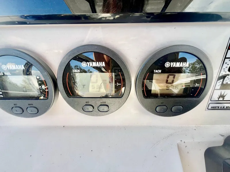 Slide: The Image of Yamaha gauges on 2023 Sea Fox 268 Commander boat dashboard. - 29
