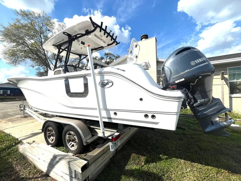 Slide: The Image of 2023 Sea Fox 268 Commander boat on trailer with Yamaha outboard motor. - 6