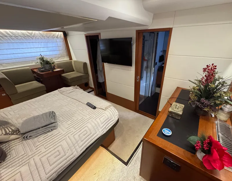 Slide: The Image of Luxurious cabin of a 2016 Prestige 550 yacht with elegant decor. - 33