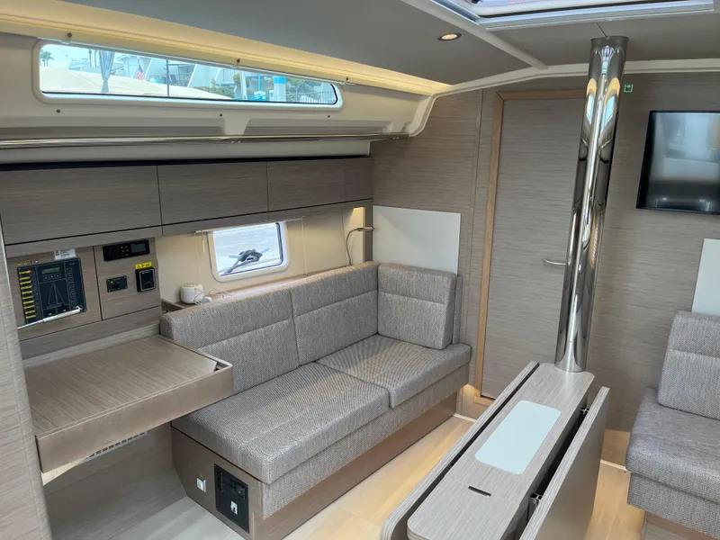 Slide: The Image of Modern interior of 2021 Hanse 418 yacht with cozy seating and sleek design. - 32