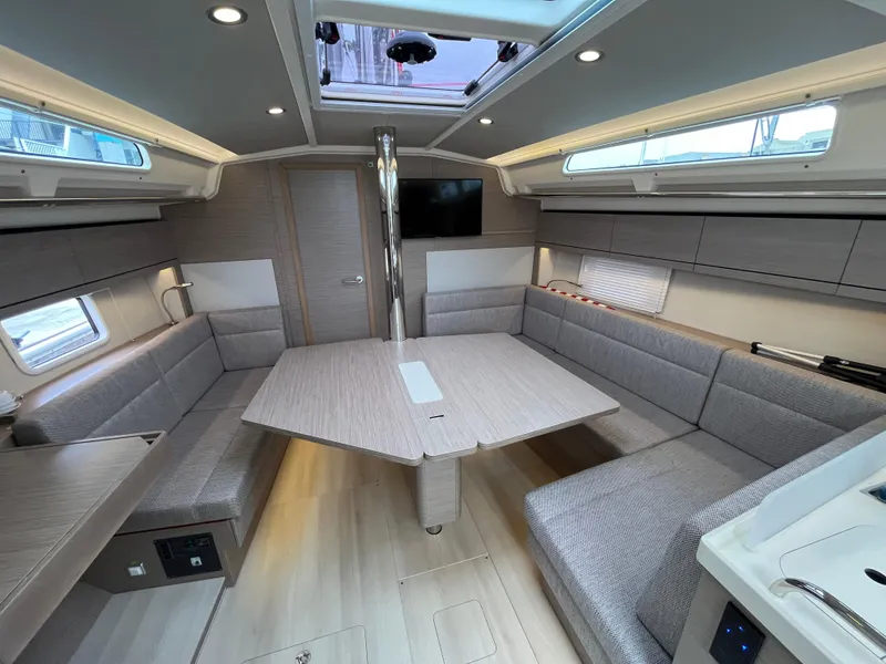Slide: The Image of Modern interior of 2021 Hanse 418 yacht with spacious seating and sleek design. - 43