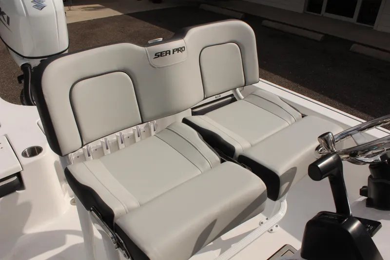 Slide: The Image of 2025 Sea Pro 230 Bay boat seating with sleek, modern design and comfortable upholstery. - 20