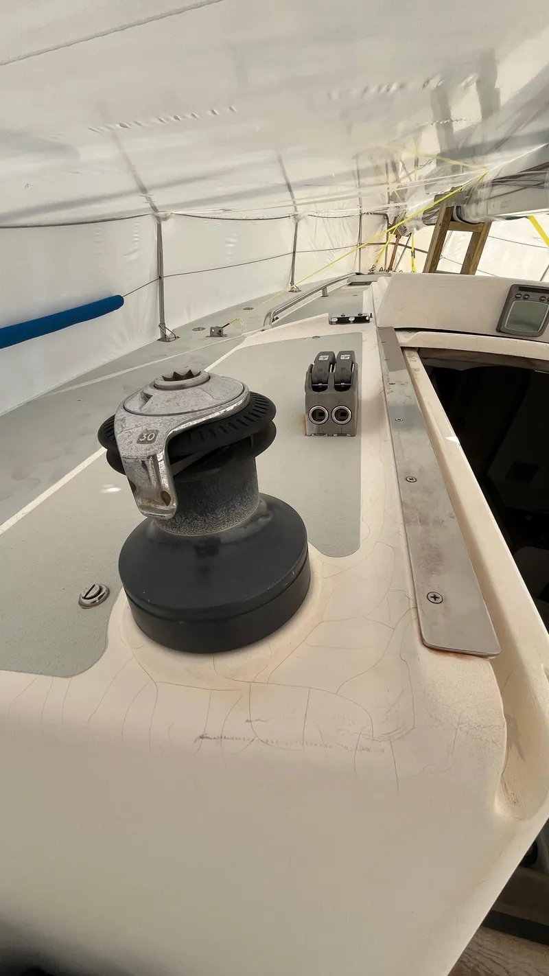 Slide: The Image of 2001 J Boats J/105 sailboat deck with winch and rigging details. - 13