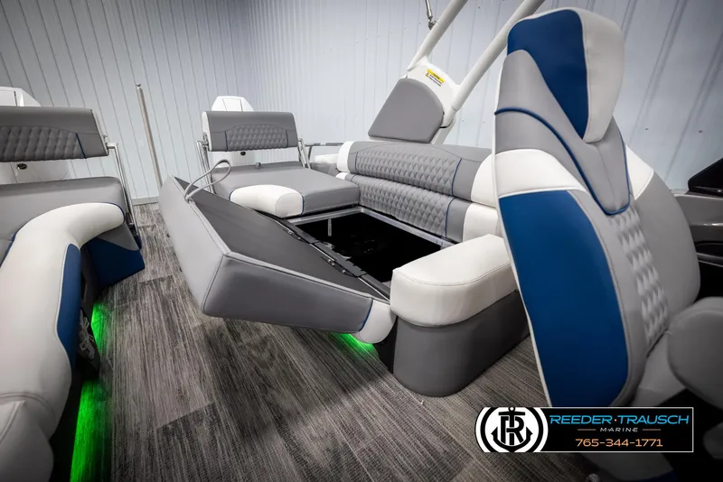 Slide: The Image of 2025 Avalon Excalibur LTD QLW interior with modern seating and ambient lighting. - 24