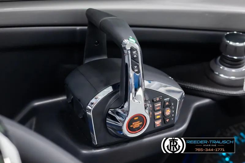 Slide: The Image of Throttle control system in 2025 Avalon Excalibur LTD QLW boat cockpit. - 34