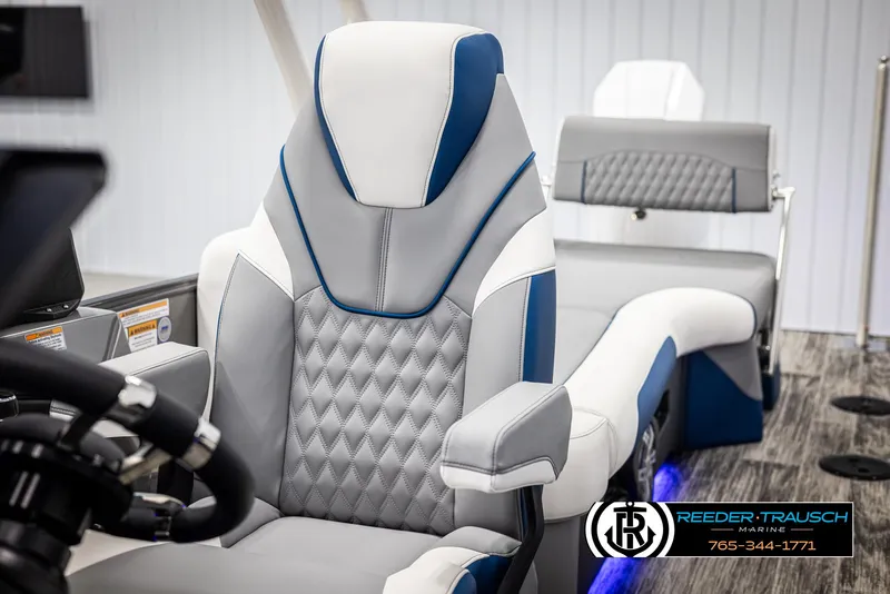 Slide: The Image of Luxurious interior of 2025 Avalon Excalibur LTD QLW boat with plush seating. - 37