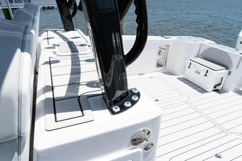 Slide: The Image of 2025 Twin Vee 400 GFX2 CC boat deck with sleek design and modern features. - 37