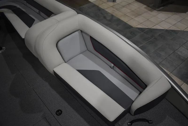 Slide: The Image of 2025 Lowe SD224 Sport Deck boat interior with sleek, modern seating design. - 12