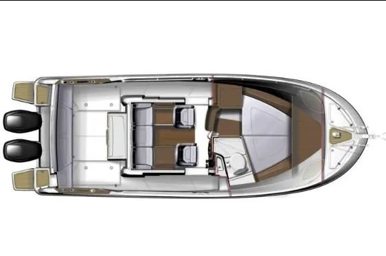 Slide: The Image of Top view of 2013 Beneteau Barracuda 9 boat layout with dual engines. - 26