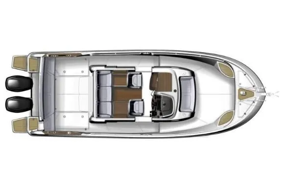 Slide: The Image of Top view of 2013 Beneteau Barracuda 9 boat layout with dual engines. - 27
