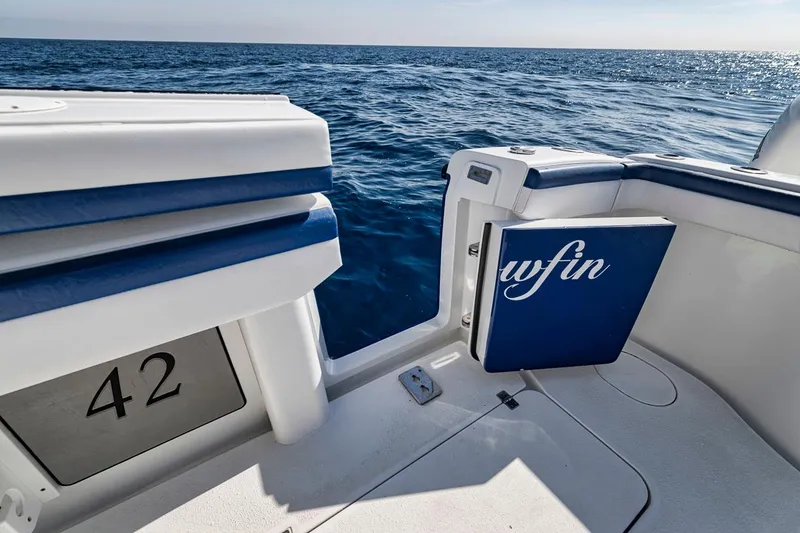Slide: The Image of 2020 Yellowfin 42 Offshore boat deck with ocean view. - 23