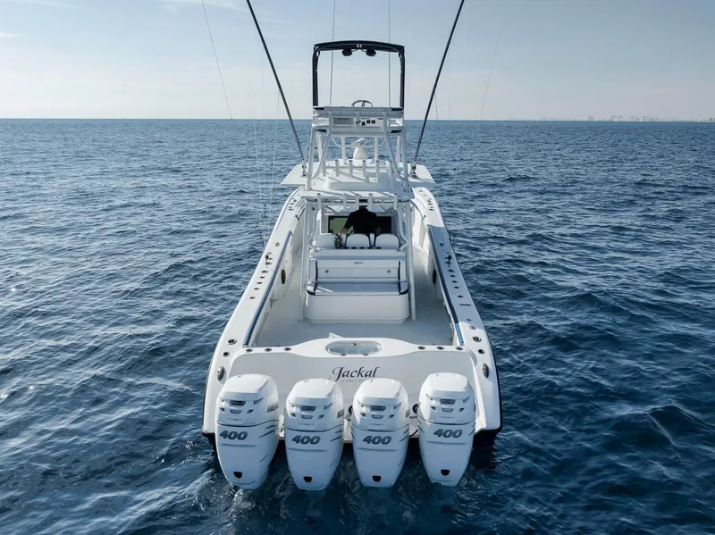 Slide: The Image of 2020 Yellowfin 42 Offshore boat with quad 400 engines on open sea. - 4