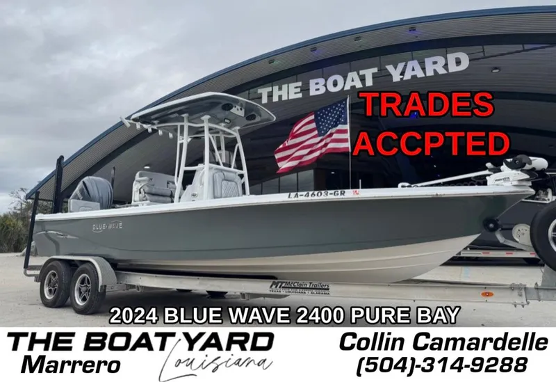 Slide: The Image of 2024 Blue Wave 2400 PureBay boat at The Boat Yard, trades accepted, contact Collin Camardelle. - 1