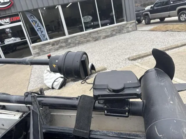 Slide: The Image of Close-up of 2020 Skeeter FXR20 Limited boat equipment at a dealership. - 10