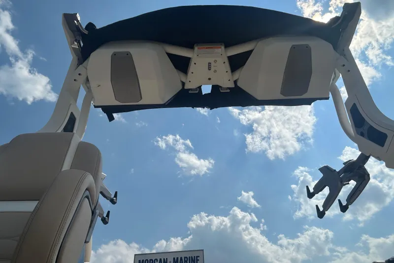 Slide: The Image of 2025 Supra SV boat tower against a bright blue sky with clouds. - 10