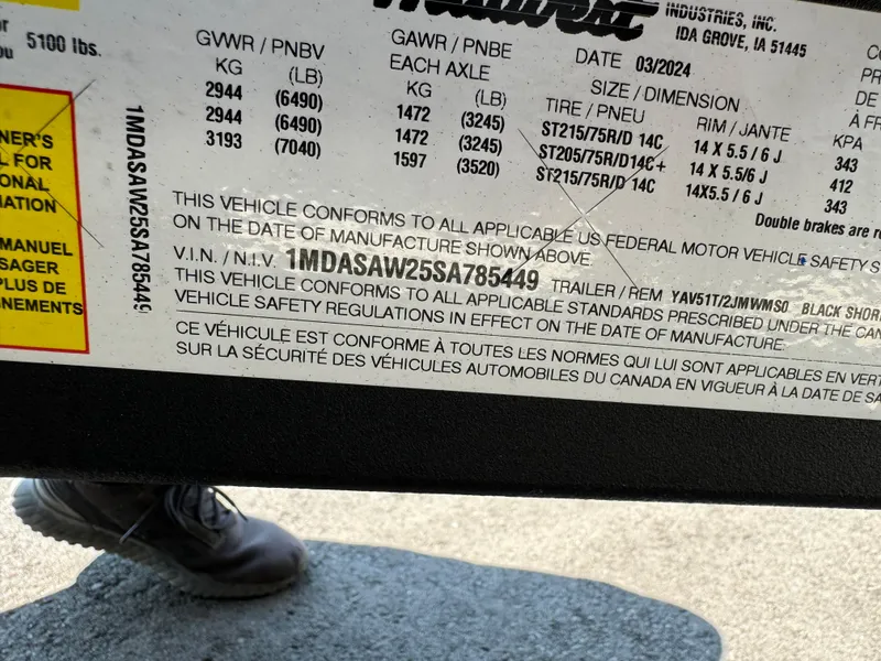 Slide: The Image of 2024 Yamaha 222SD jet boat compliance label with specifications and VIN details. - 15