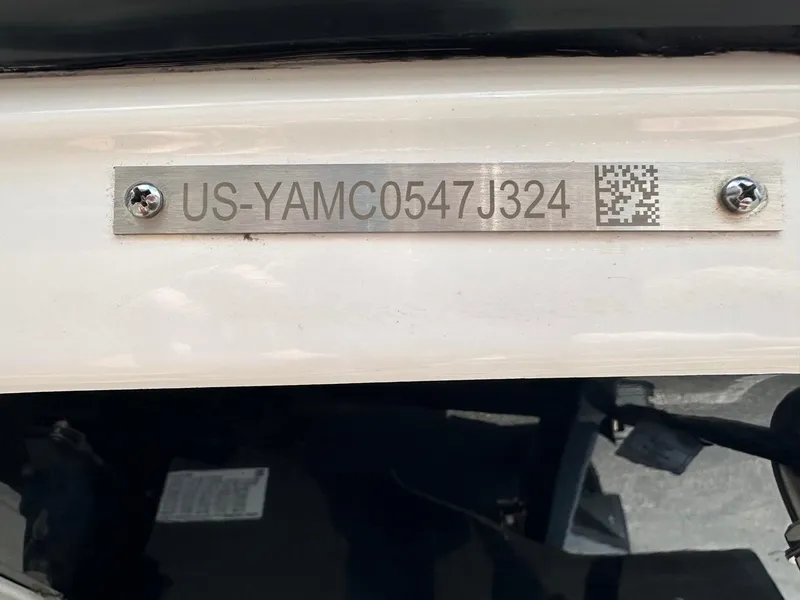 Slide: The Image of 2024 Yamaha AR250 boat identification plate with serial number and QR code. - 27