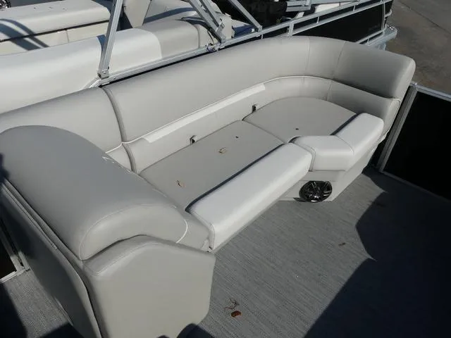 Slide: The Image of 2025 Godfrey Pontoons Xperience 2286 SBX interior seating with gray upholstery. - 14