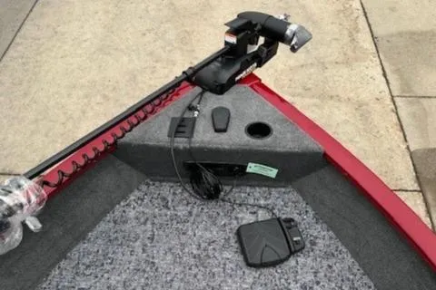 Slide: The Image of 2025 Tracker Pro Guide V-175 Combo boat interior with trolling motor and foot pedal. - 3