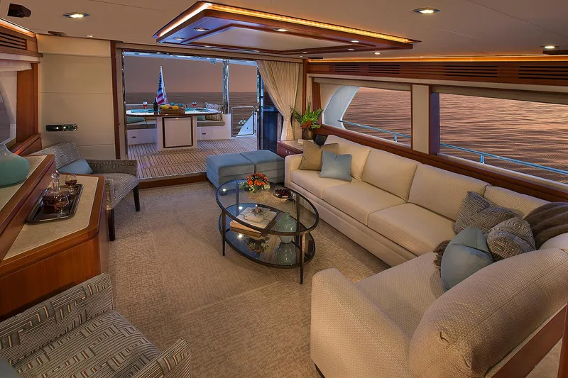 Slide: The Image of Luxurious interior of 2026 Hampton 650 Pilothouse yacht with elegant seating and ocean view. - 3