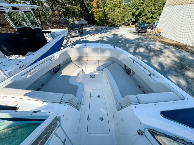 Slide: The Image of 2017 Boston Whaler 320 Vantage boat interior with spacious seating and storage. - 16