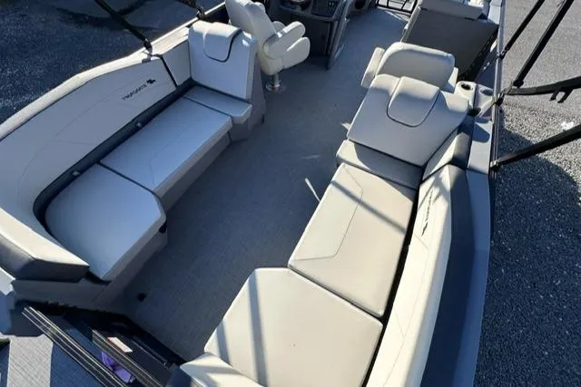 Slide: The Image of Luxurious seating on 2025 Starcraft GX 22 R DH boat, featuring spacious interior design. - 6