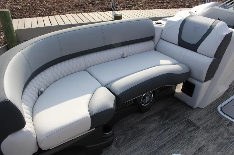 Slide: The Image of Luxurious seating on 2025 Tahoe Pontoon Cascade QLS with Suzuki 200. - 11
