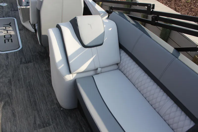 Slide: The Image of 2025 Tahoe Pontoon Cascade QLS interior with luxurious seating and modern design. - 5
