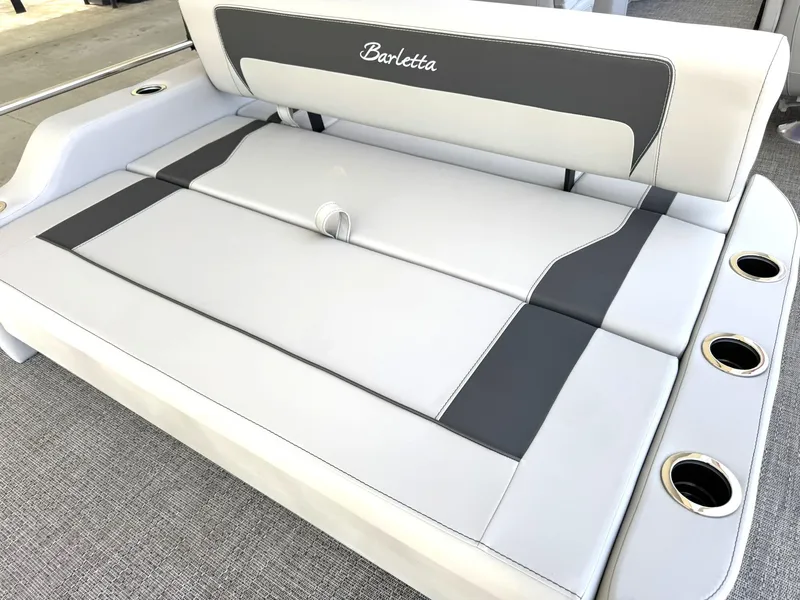 Slide: The Image of 2025 Barletta ARIA 22UC boat seating with cup holders and sleek design. - 23
