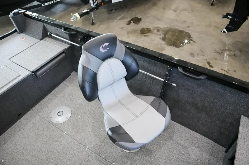 Slide: The Image of 2025 Crestliner 1750 Hawk SC boat interior with a sleek, modern seat design. - 8