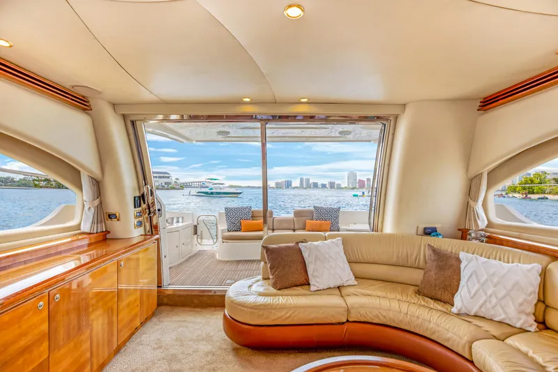 Slide: The Image of Luxurious interior of 2005 Azimut 55E yacht with waterfront view. - 18