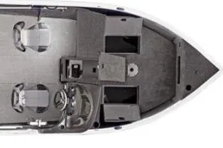 Slide: The Image of Overhead view of 2025 Crestliner 1750 Hawk SC boat interior layout. - 12