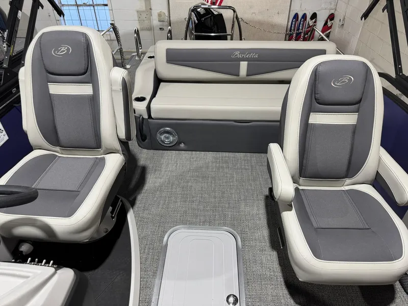 Slide: The Image of 2025 Barletta Cabrio 22UC interior with gray seating and modern design. - 24