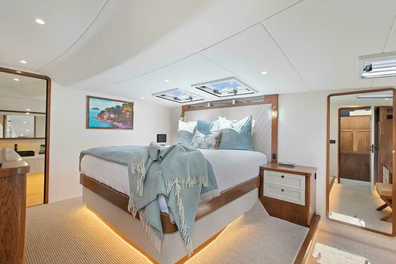 Slide: The Image of Luxurious bedroom interior of 2021 Custom Valder Yachts Powercat, featuring elegant bedding and modern design. - 15