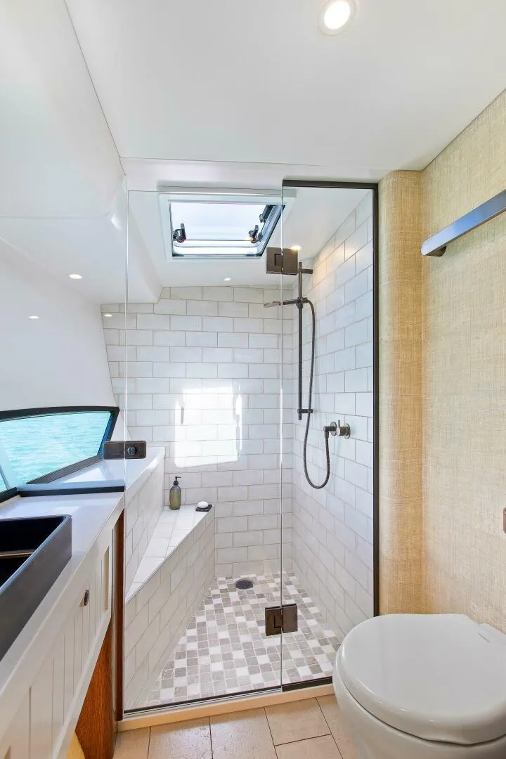 Slide: The Image of Luxurious bathroom in 2021 Valder Yachts Powercat with modern shower and sleek design. - 17